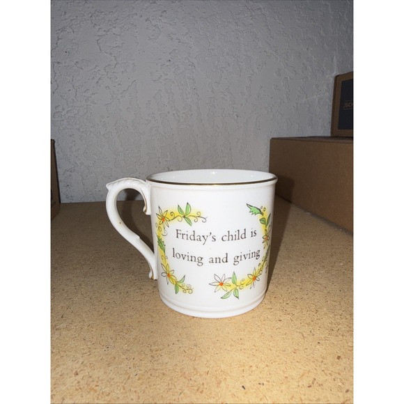 Royal Worcester Friday's Child Boy Bone China Hand Painted Cup Mug 3.25" Tall - Picture 1 of 5